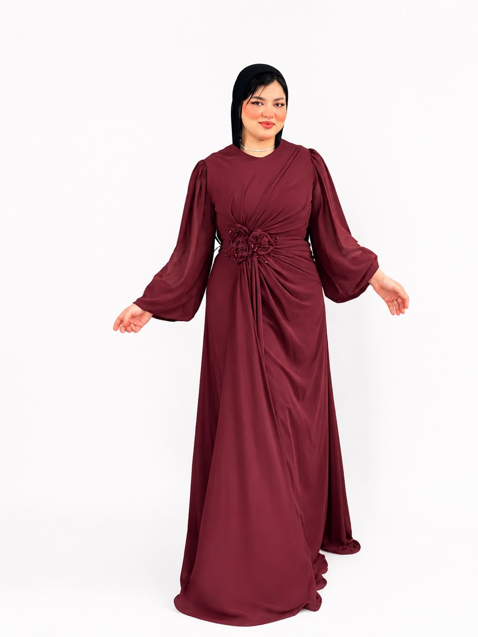 Draped Rosette Chiffon Gown