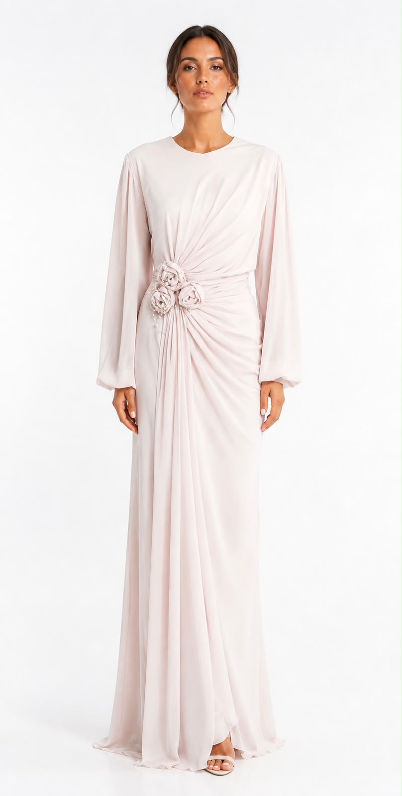 Draped Rosette Chiffon Gown