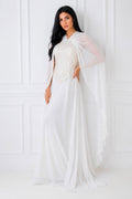 White Chiffon Cape Lace Corset Gown