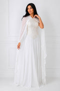 White Chiffon Cape Lace Corset Gown