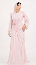 Draped Rosette Chiffon Gown