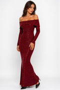 Burgundy Off-Shoulder Sparkle Mermaid Gown